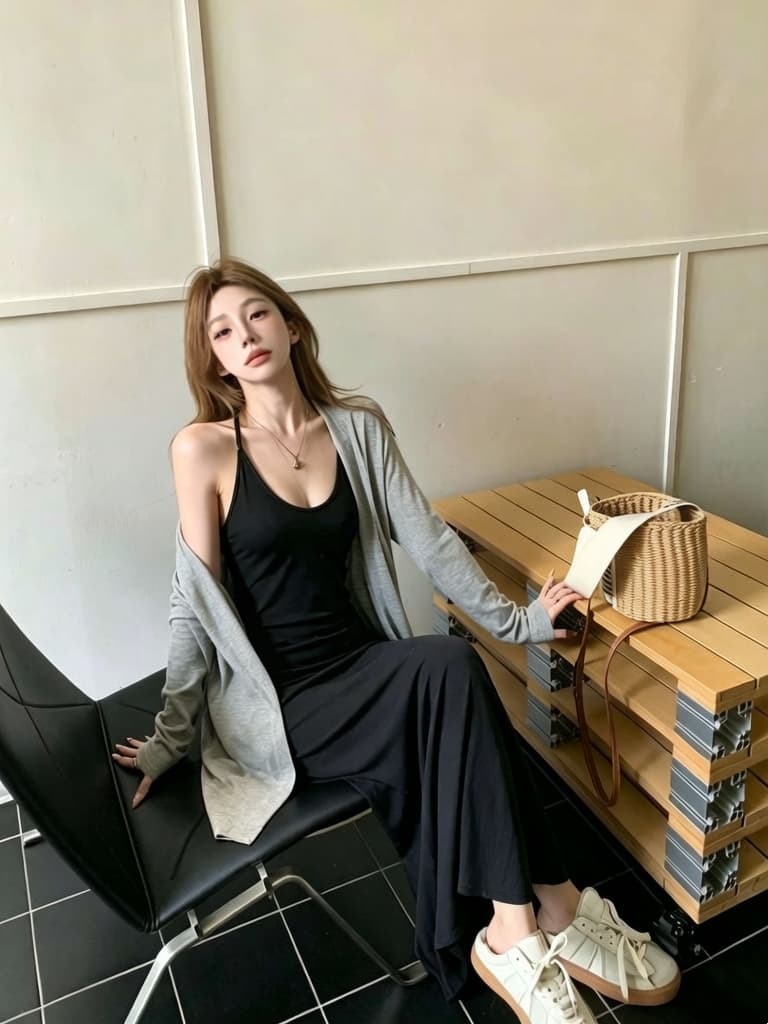 실사 정가 감소되지 않음 슬립 여성 드레스 순수한 욕망 느긋한 바람 다용도 롱 코트 오픈 가디건 세트