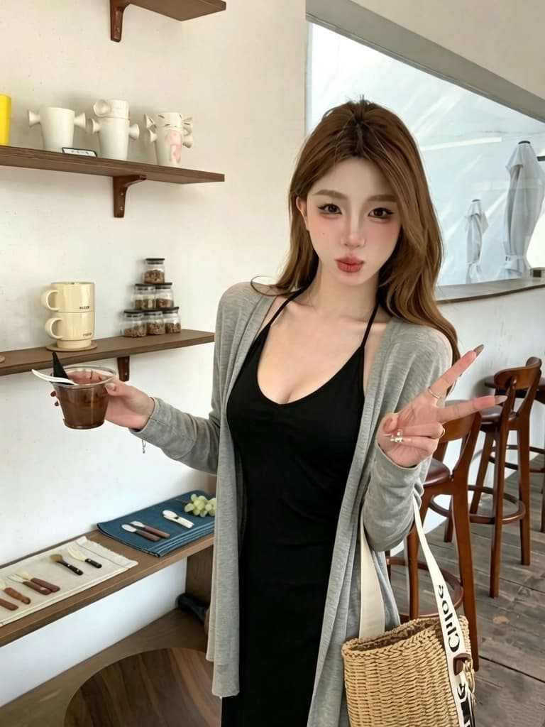 실사 정가 감소되지 않음 슬립 여성 드레스 순수한 욕망 느긋한 바람 다용도 롱 코트 오픈 가디건 세트 상세 이미지 6