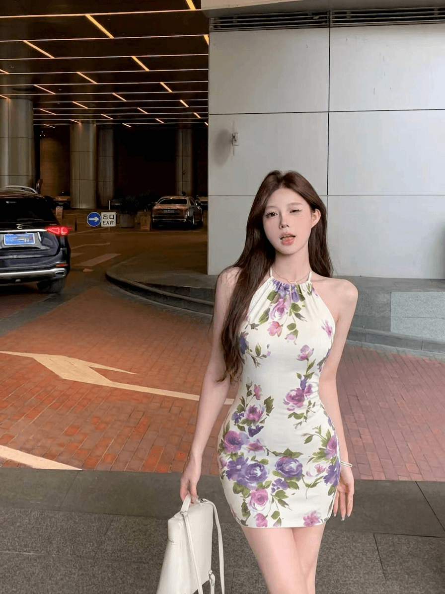 실사 정가 감소되지 않음 슬립 여성 드레스 꽃 프랑스식 행침 목 허리 수축 슬림해 보이는 미니 스커트 품격 치마