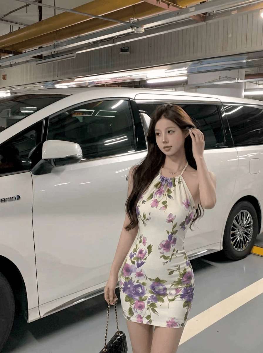 실사 정가 감소되지 않음 슬립 여성 드레스 꽃 프랑스식 행침 목 허리 수축 슬림해 보이는 미니 스커트 품격 치마 이미지 4