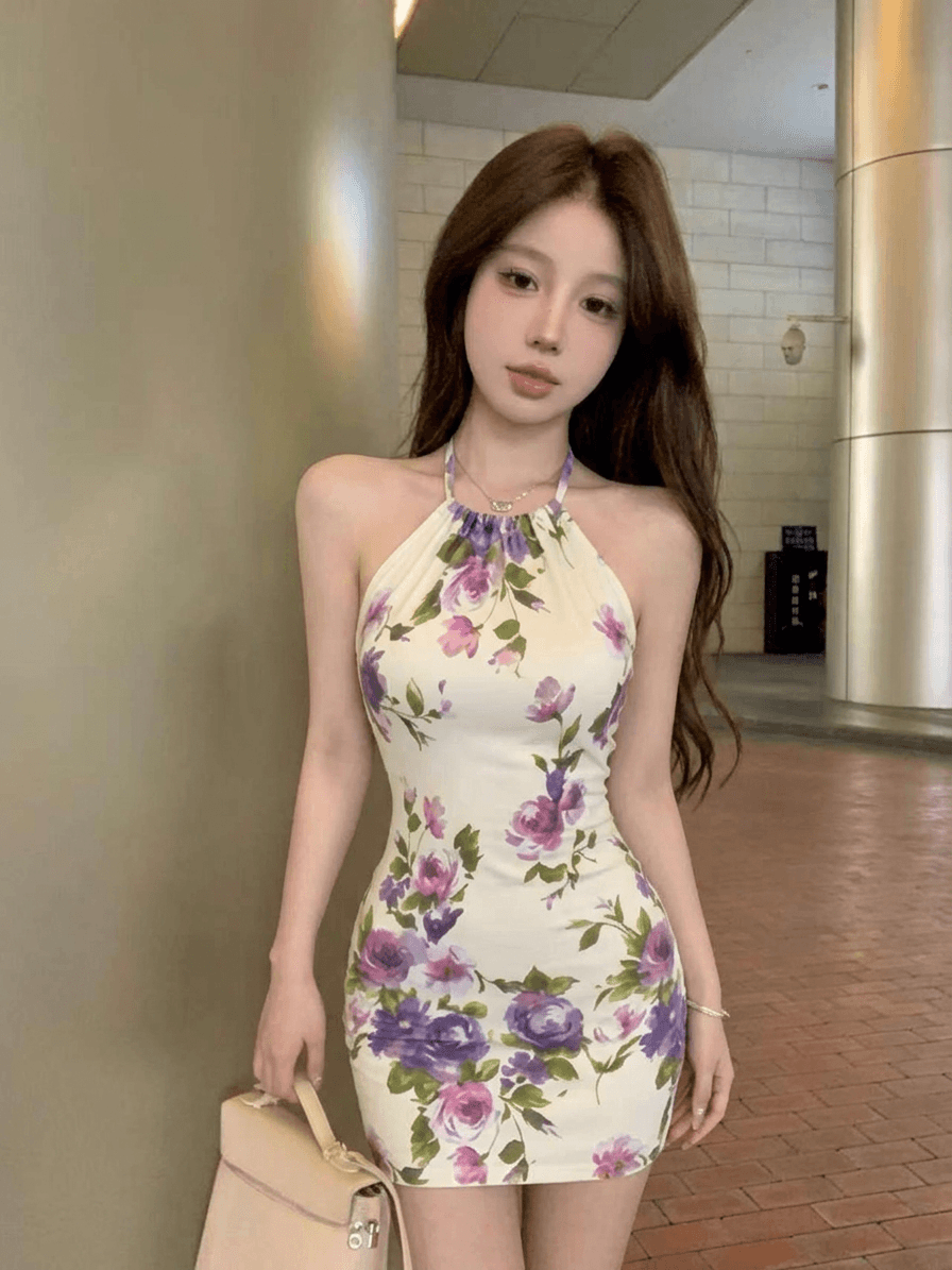 실사 정가 감소되지 않음 슬립 여성 드레스 꽃 프랑스식 행침 목 허리 수축 슬림해 보이는 미니 스커트 품격 치마 상세 이미지 4