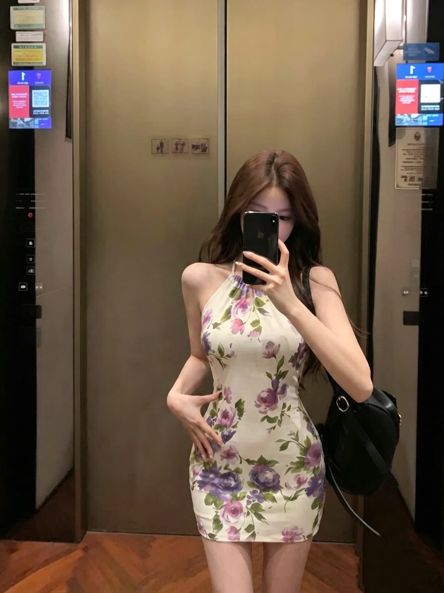 실사 정가 감소되지 않음 슬립 여성 드레스 꽃 프랑스식 행침 목 허리 수축 슬림해 보이는 미니 스커트 품격 치마 상세 이미지 5
