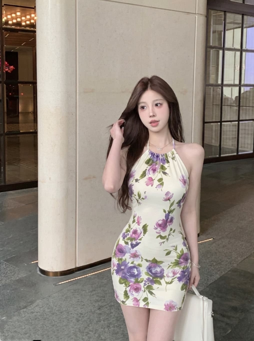 실사 정가 감소되지 않음 슬립 여성 드레스 꽃 프랑스식 행침 목 허리 수축 슬림해 보이는 미니 스커트 품격 치마 상세 이미지 6