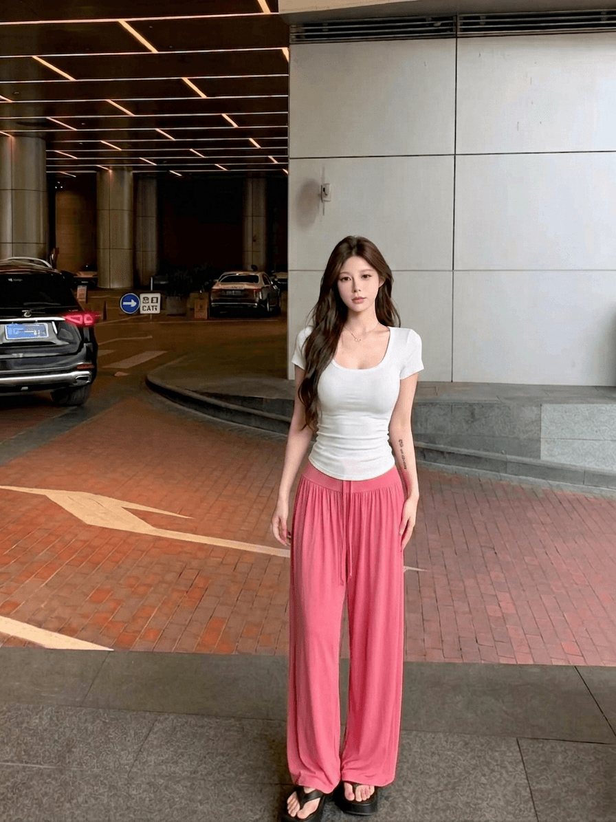 실사 정가 감소되지 않음 우유 피부 하느님 바지 프릴 펌프 Pleat 와이드 레그 팬츠 도루 가을 센스 루즈핏 긴 바지