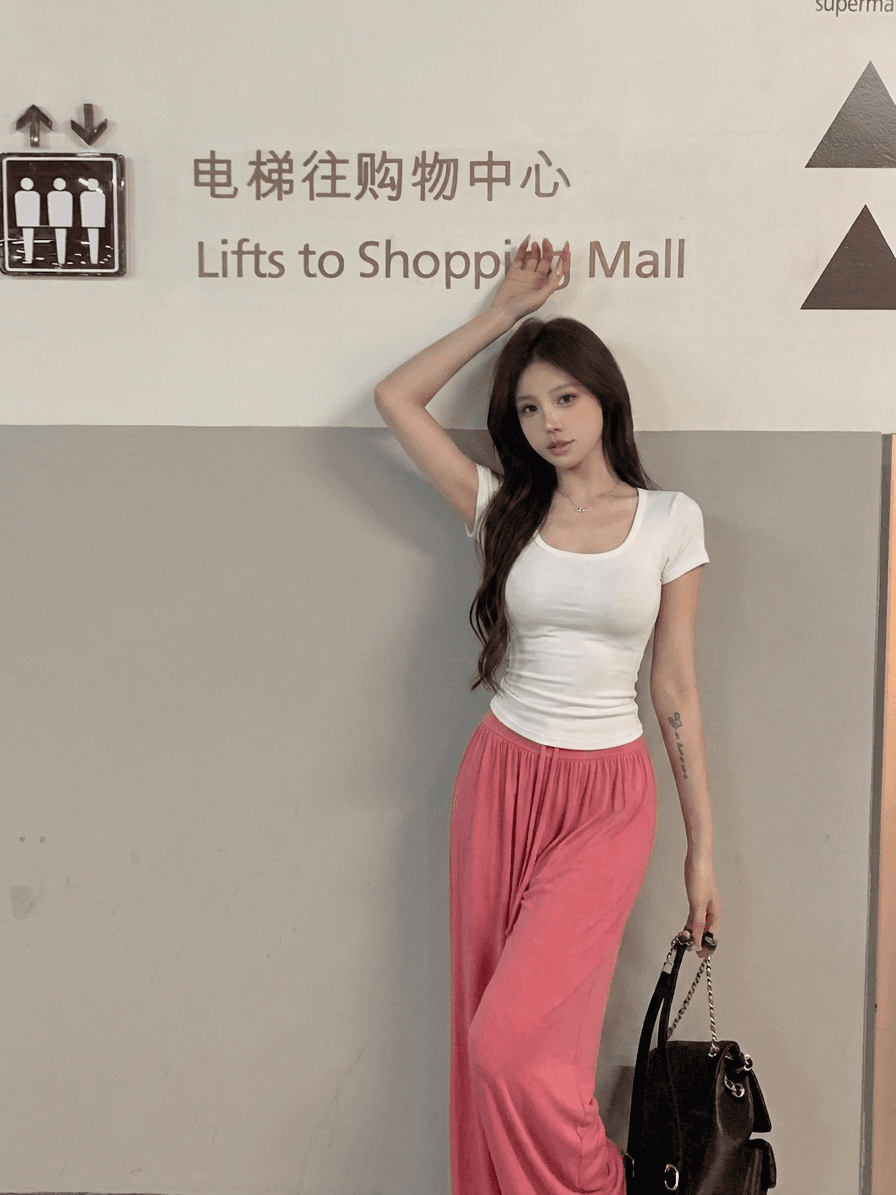 실사 정가 감소되지 않음 우유 피부 하느님 바지 프릴 펌프 Pleat 와이드 레그 팬츠 도루 가을 센스 루즈핏 긴 바지 이미지 3