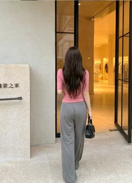 실사 정가 감소되지 않음 우유 피부 하느님 바지 프릴 펌프 Pleat 와이드 레그 팬츠 도루 가을 센스 루즈핏 긴 바지 상세 이미지 3