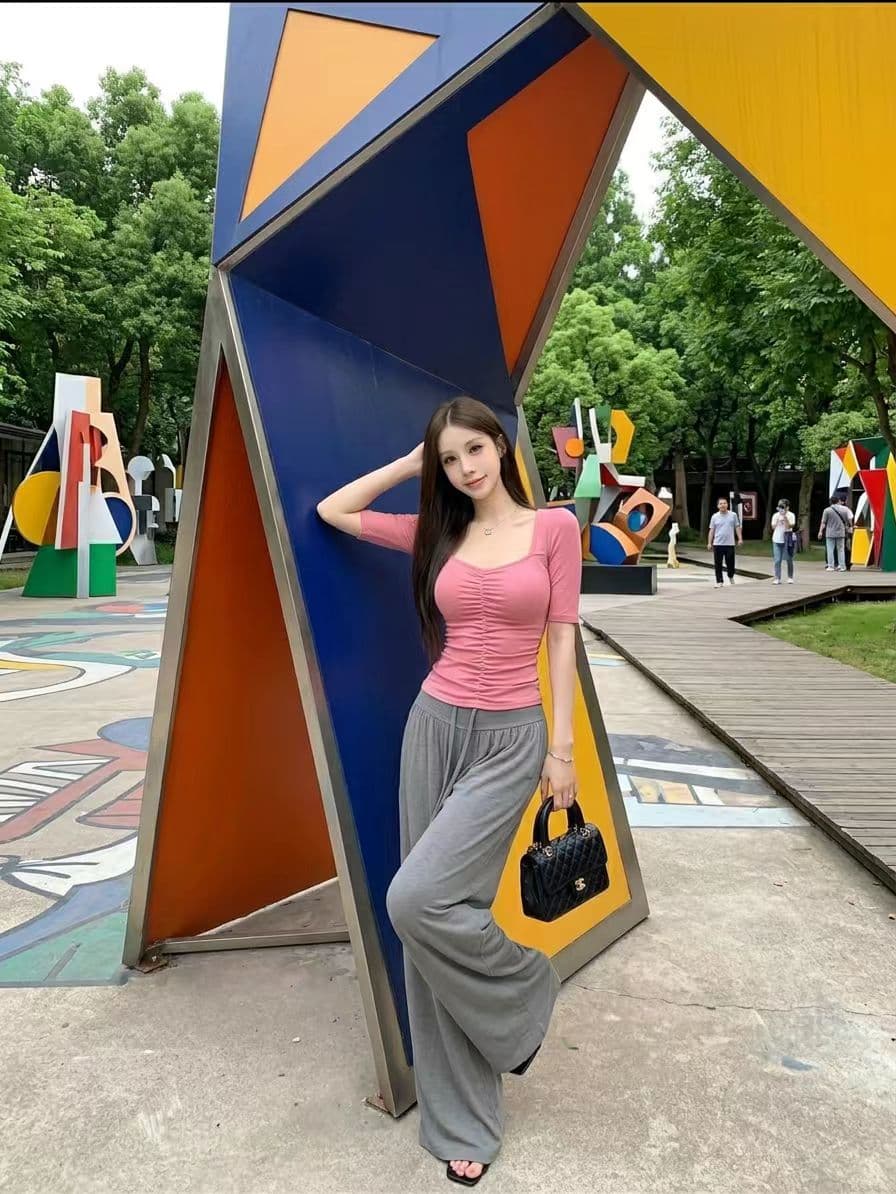 실사 정가 감소되지 않음 우유 피부 하느님 바지 프릴 펌프 Pleat 와이드 레그 팬츠 도루 가을 센스 루즈핏 긴 바지 상세 이미지 4