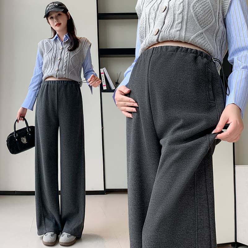 실사 임산부 넓은 다리 양모 바지 가을 겨울 슬림해 보이는 루즈핏 스트레이트 좁은 에디션 캐주얼 모직 긴 바지 복부 지지 바지 봄 가을 이미지 2