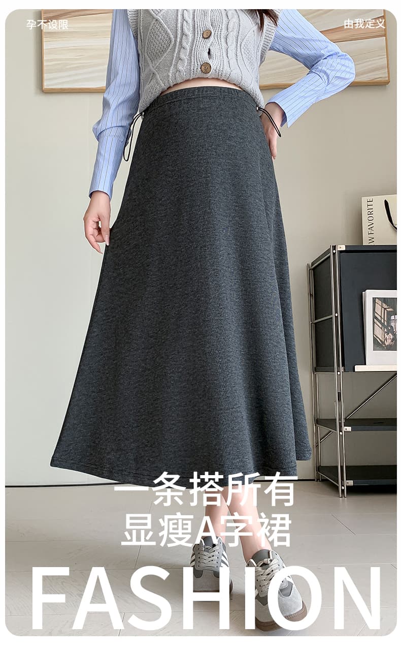 실사 임산부 반신 스커트 봄 가을 찹쌀 반 스커트 임산부 치마 가을 겨울 없음 복부 지지 롱 스커트 작은 키 출산 착용 상세 이미지 1