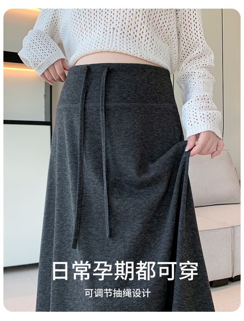 실사 임산부 반신 스커트 가을 의상 찹쌀 반 스커트 출산 스커트 가을 겨울 없음 복부 지지 중간 길이 작은 키 출산 착용 상세 이미지 6