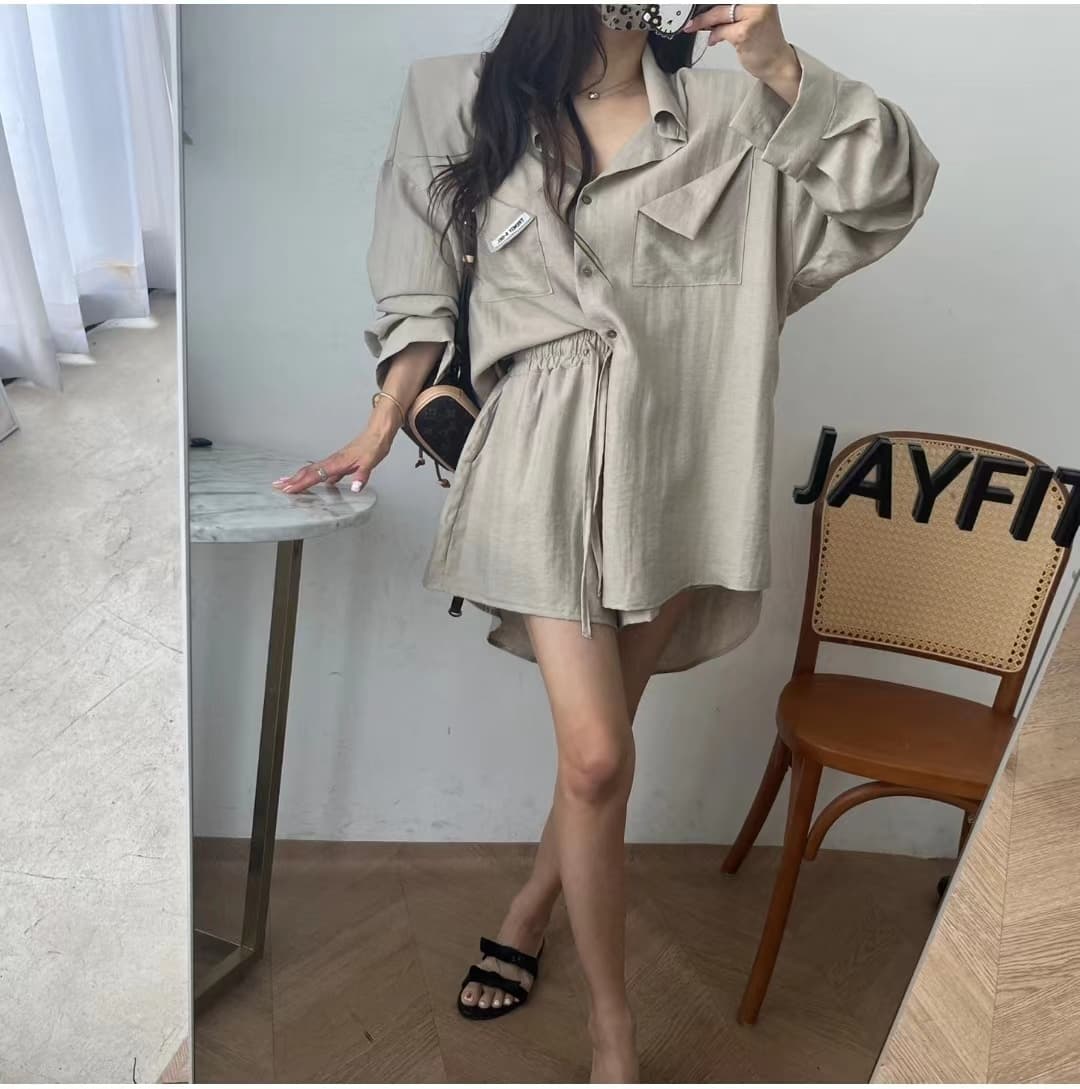 재고 있음 한국 동대문 여름 새로운 루즈핏 셔츠 맨위 반바지 상세 이미지 2