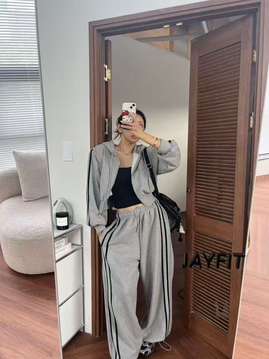 재고 있음 한국 동대문 26 봄 슬림해 보이는 후드 지퍼 긴팔 후드티 캐주얼 긴 바지 패션 세트 이미지 4