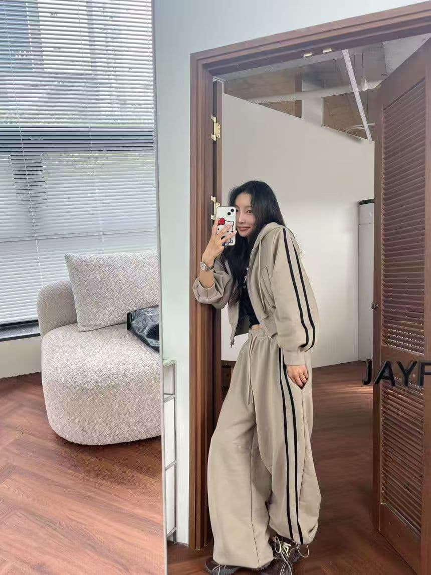 재고 있음 한국 동대문 26 봄 슬림해 보이는 후드 지퍼 긴팔 후드티 캐주얼 긴 바지 패션 세트 상세 이미지 5