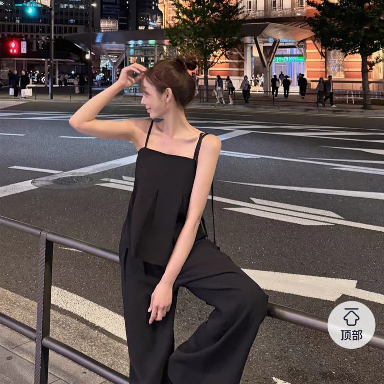 재고 있음 한국 걷기 벨트 바람 플리츠 와이드 레그 팬츠 슬립 세트 26 여름 새로운 여성 이미지 3