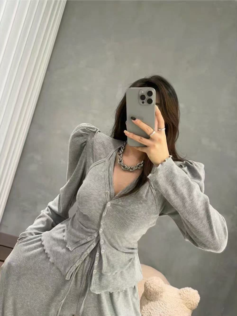 재고 있음 한국 동대문 ins 보 주님 26 봄 품격 어깨 패드 단색 달콤함 슬립 오픈 가디건 캐주얼 바지 3 세트 상세 이미지 4