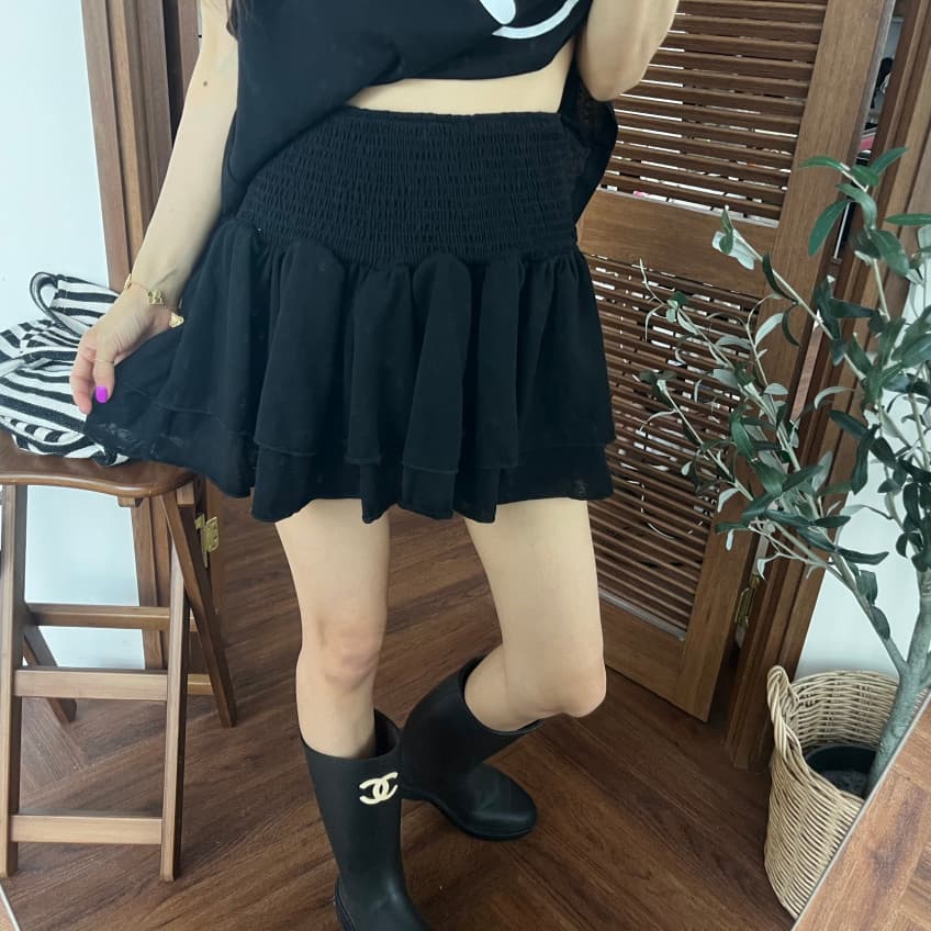 재고 있음 한국 ins 보 주님 26 여름 패션 웃는 얼굴 슬림해 보이는 조끼 하이웨이스트 다중 레이어 미니 스커트 세트 여성 상세 이미지 9
