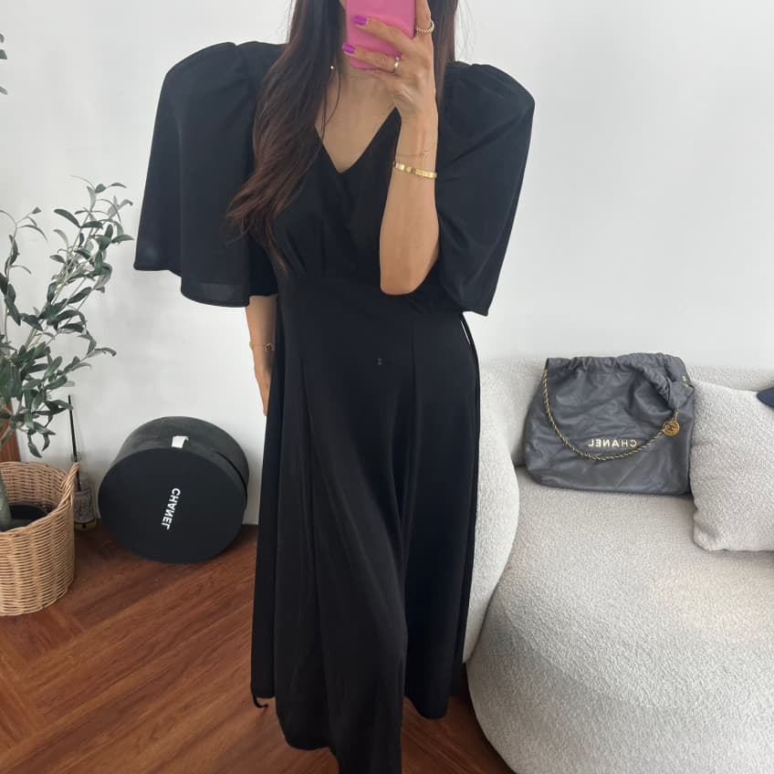 재고 있음 새로운 뒤에 레이스업 품격 다용도 V넥 버블 반팔 드레스 상세 이미지 13