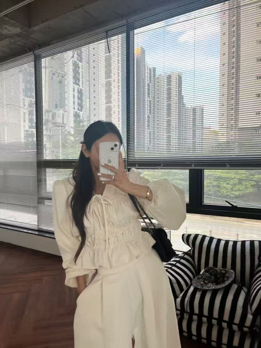 재고 있음 한 스타일 허리 수축 레이스업 캐주얼 세트 바지 상세 이미지 2