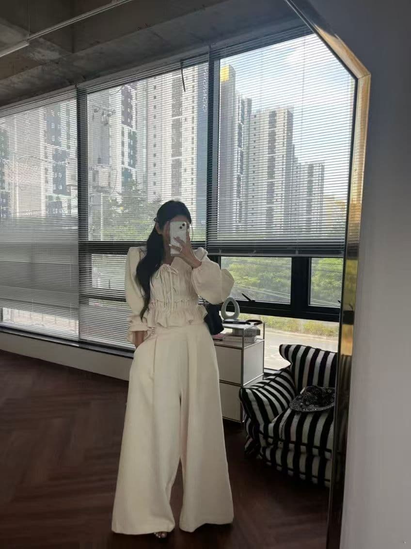 재고 있음 한 스타일 허리 수축 레이스업 캐주얼 세트 바지 상세 이미지 3