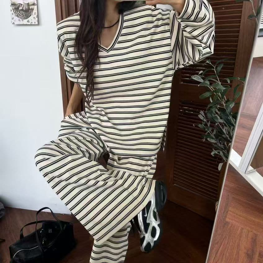 재고 있음 한 스타일 캐주얼 루즈핏 넓은 다리 세트 바지 상세 이미지 3