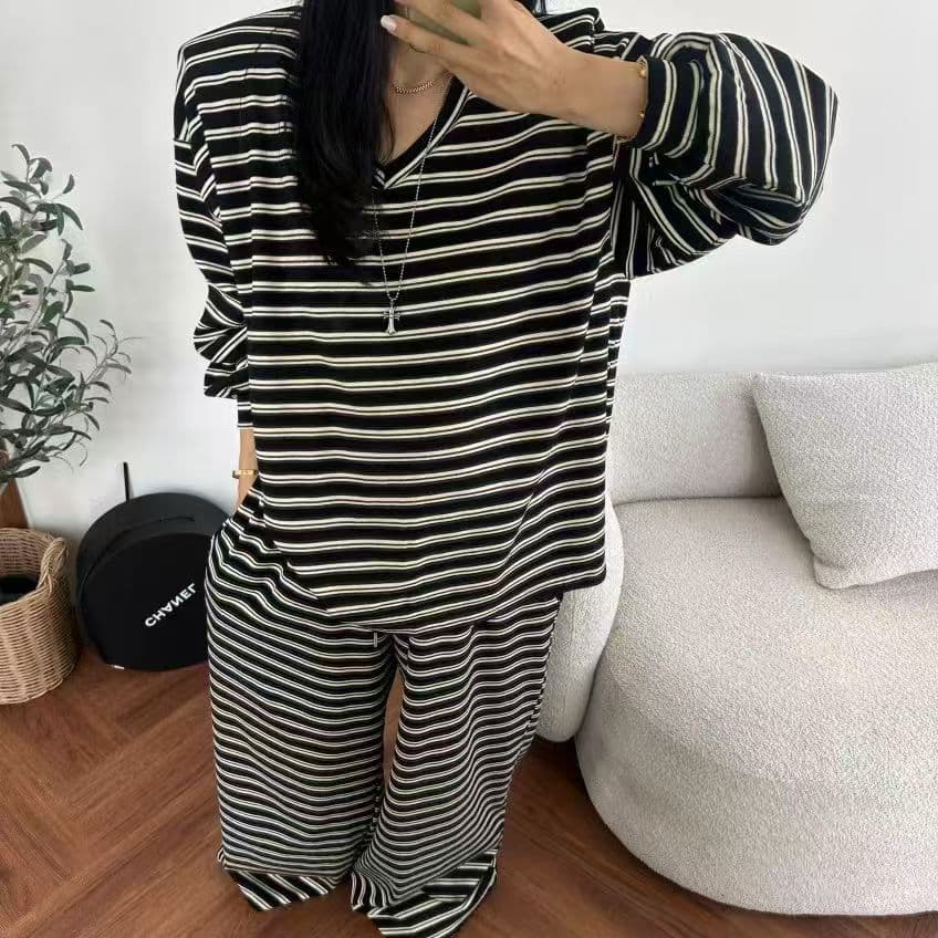 재고 있음 한 스타일 캐주얼 루즈핏 넓은 다리 세트 바지 상세 이미지 4