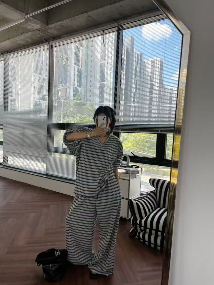 재고 있음 한 스타일 캐주얼 루즈핏 넓은 다리 세트 바지 상세 이미지 7