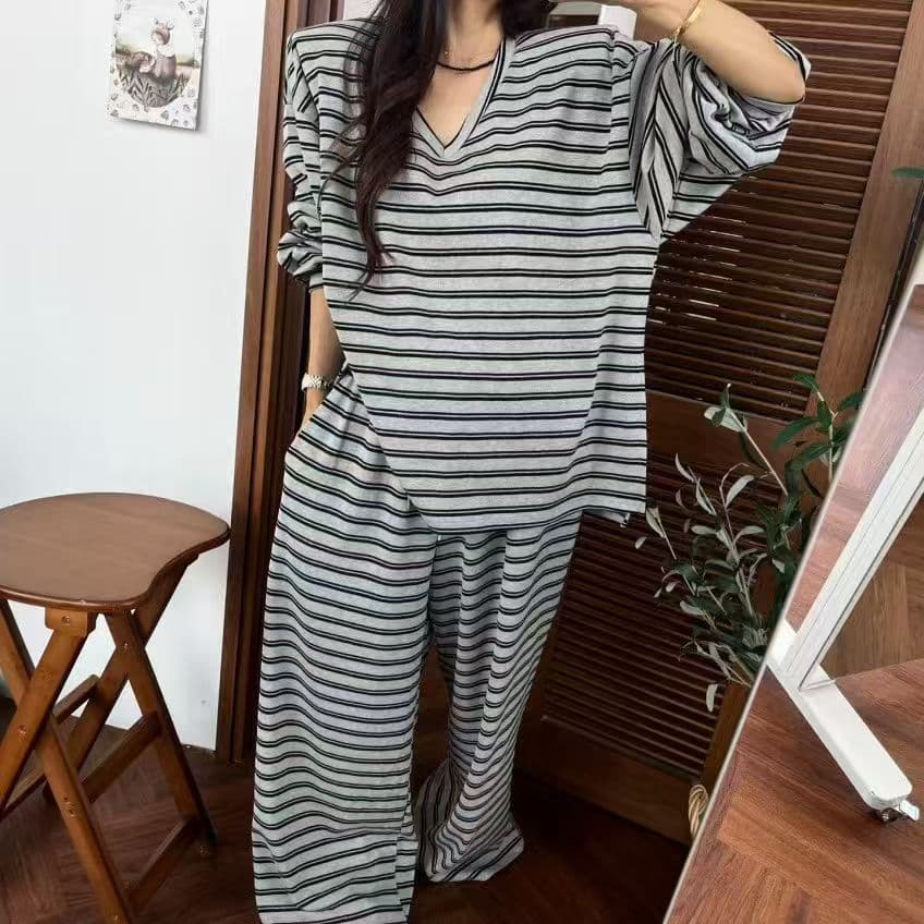 재고 있음 한 스타일 캐주얼 루즈핏 넓은 다리 세트 바지 상세 이미지 9