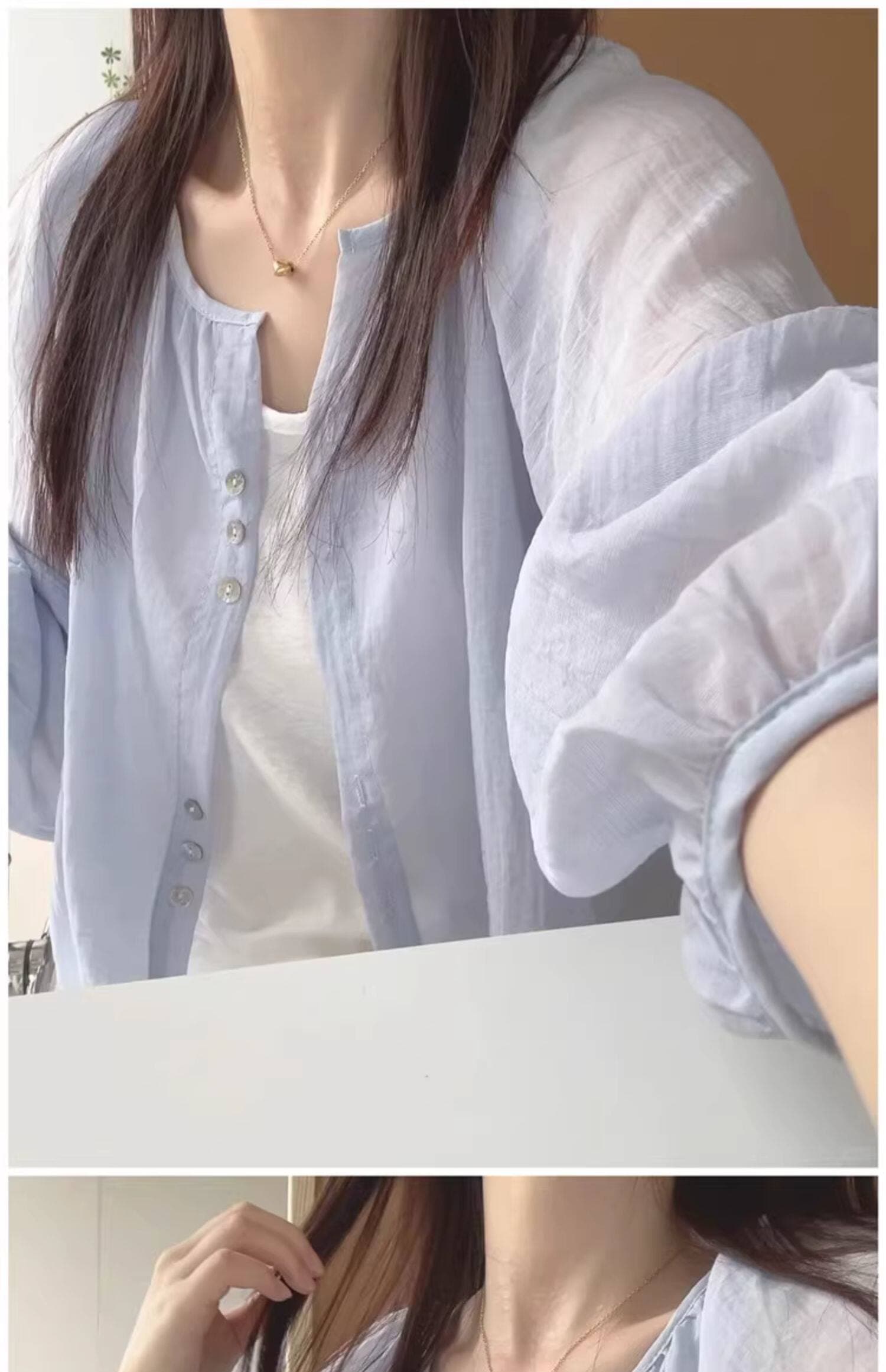 황색 아마 자외선 차단 의류 셔츠 여성 코트 여름 빛 럭셔리 얇은 스타일 고급 센스 긍정적 인 어깨 오픈 가디건 운남 봄 드레스 맨위 상세 이미지 17