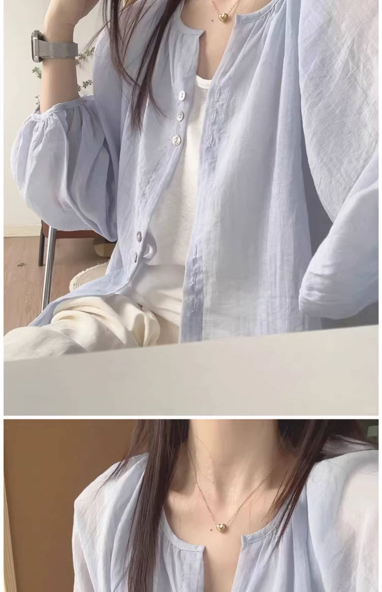 황색 아마 자외선 차단 의류 셔츠 여성 코트 여름 빛 럭셔리 얇은 스타일 고급 센스 긍정적 인 어깨 오픈 가디건 운남 봄 드레스 맨위 상세 이미지 18