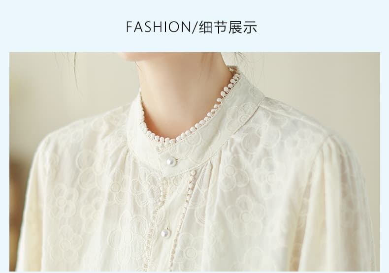 실사 2026 봄 가을 Chic 스탠드 칼라 레이스 자수 작은 꽃 셔츠 봄 여름 레트로 프랑스식 소녀 셔츠 상세 이미지 12