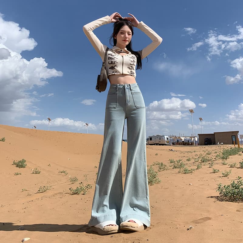 레트로 대 넓은 다리 청바지 여성 2026 년 이른 봄 루즈핏 다용도 하이웨이스트 바닥 청소 바지 아니요 막대기 다리 마이크로 나팔 바지 이미지 2