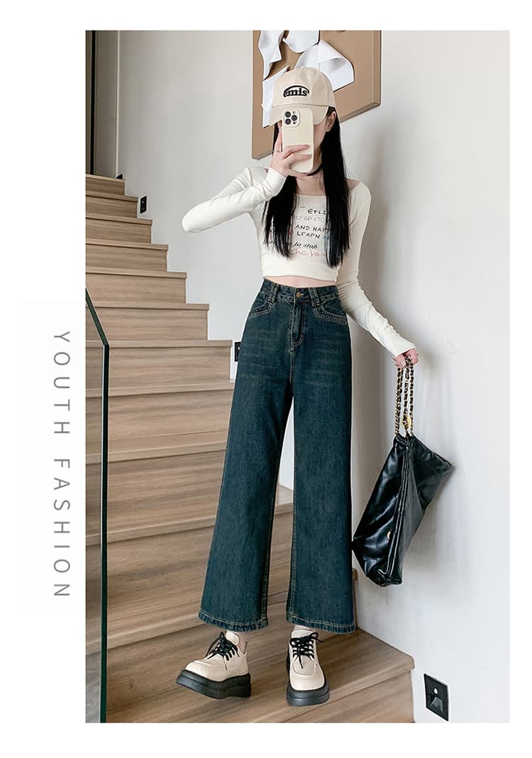 2026 여름 작은 키 좁은 에디션 레트로 블루 스트레이트 청바지 여성 주머니 디자인 하이웨이스트 9 포인트 캐주얼 스트레이트 팬츠 상세 이미지 12