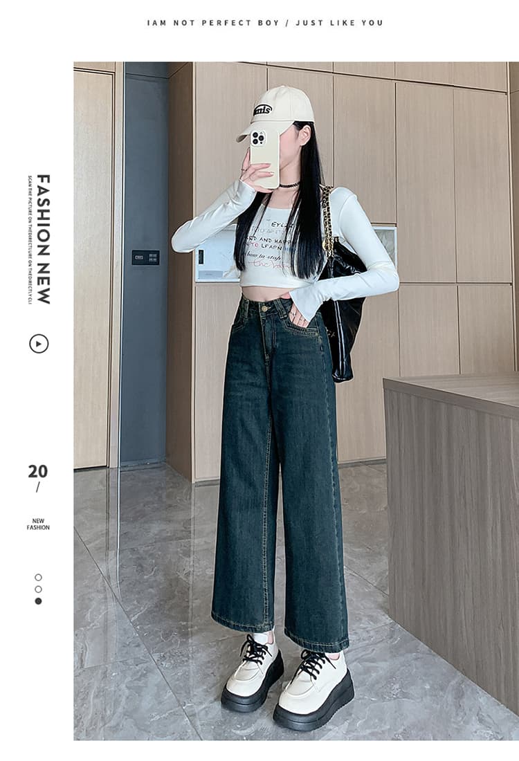 2026 여름 작은 키 좁은 에디션 레트로 블루 스트레이트 청바지 여성 주머니 디자인 하이웨이스트 9 포인트 캐주얼 스트레이트 팬츠 상세 이미지 16