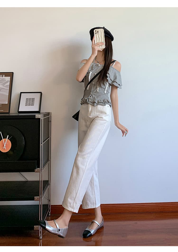 150cm 작은 키 8 점 청바지 여성 봄 여름 새로운 하이웨이스트 스트레이트 9 포인트 루즈핏 스트레이트 팬츠 145 xxs 상세 이미지 14