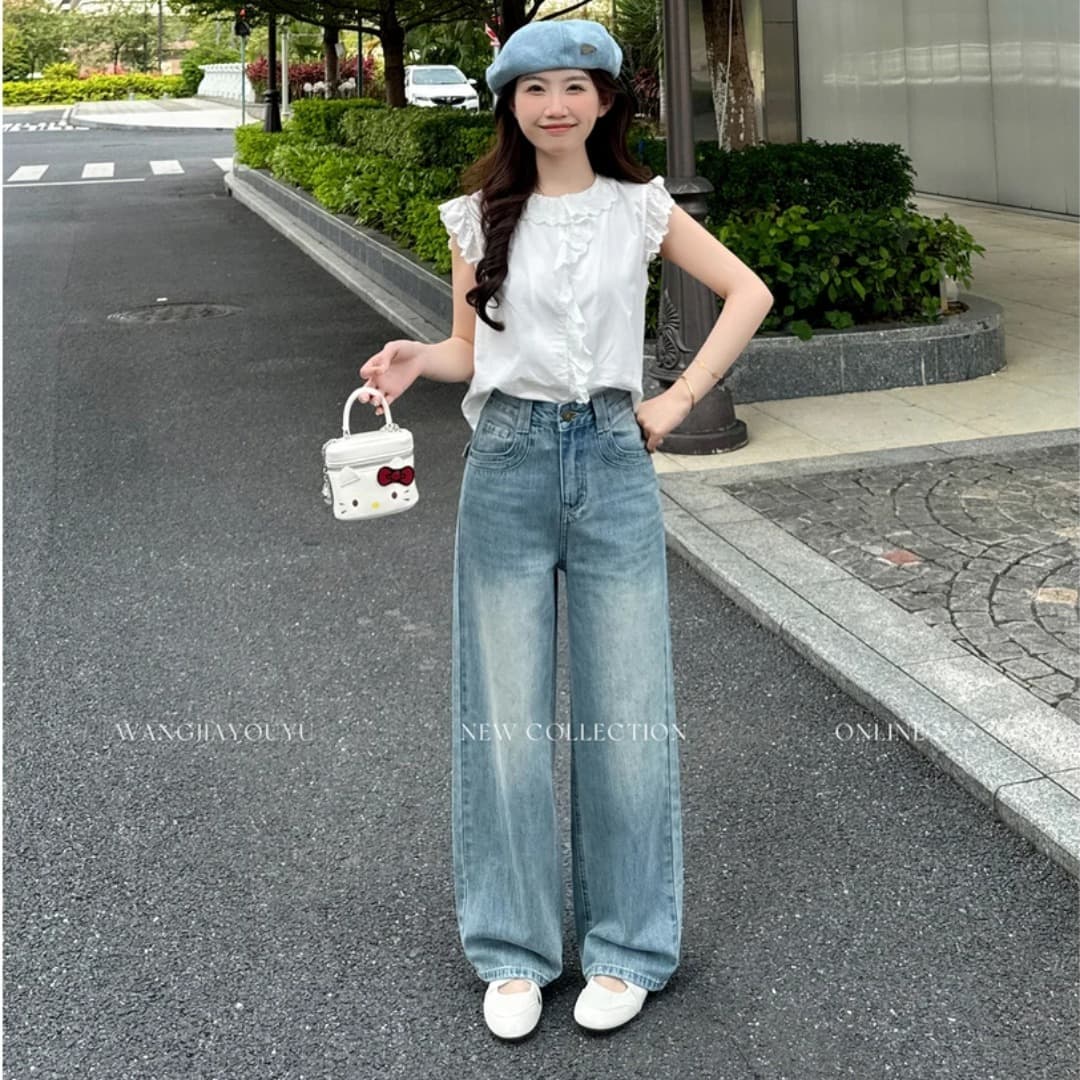 왕가 있음 물고기 다야오 작은 야오 작은 키 2026 여름 얇은 스타일 모통이 칼 와이드 레그 팬츠 여자 새로운 청바지 이미지 4