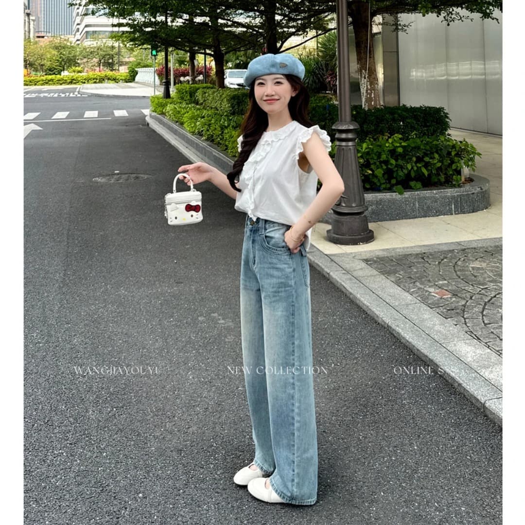 왕가 있음 물고기 다야오 작은 야오 작은 키 2026 여름 얇은 스타일 모통이 칼 와이드 레그 팬츠 여자 새로운 청바지 이미지 5