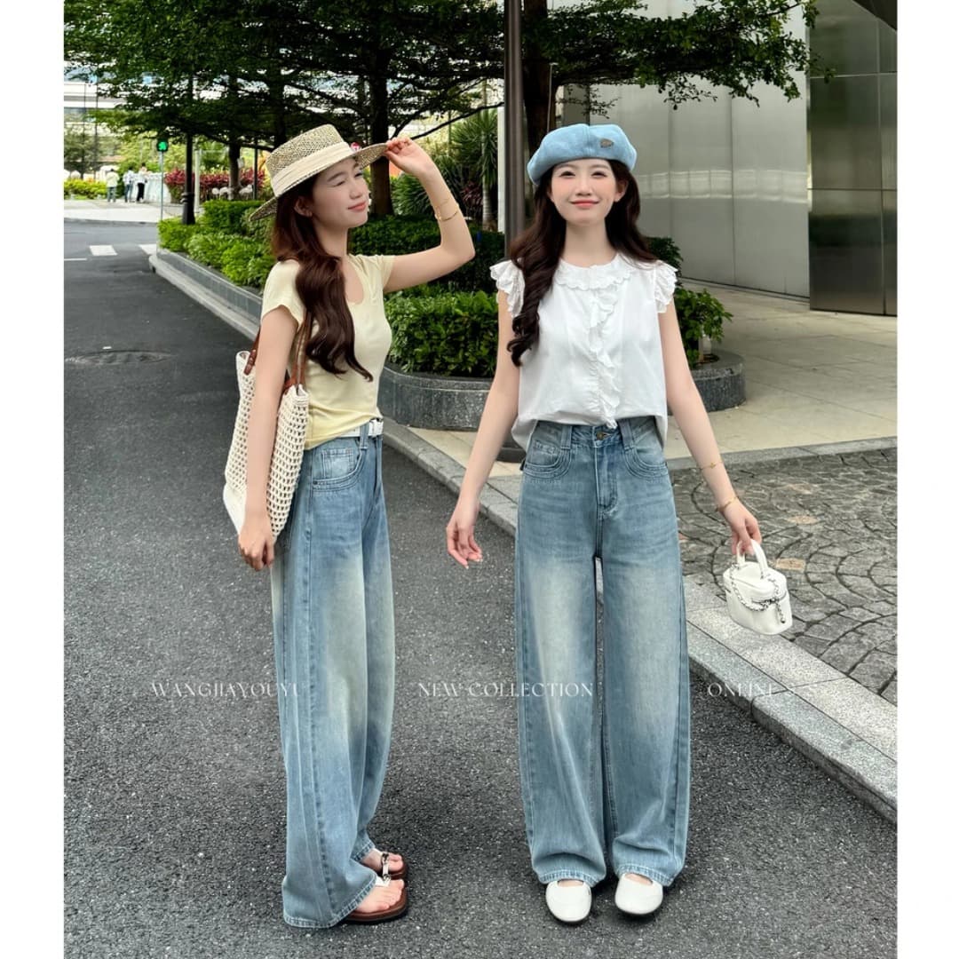 왕가 있음 물고기 다야오 작은 야오 작은 키 2026 여름 얇은 스타일 모통이 칼 와이드 레그 팬츠 여자 새로운 청바지 이미지 2