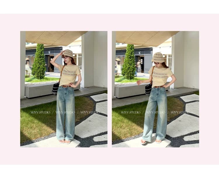 왕가 있음 물고기 작은 키 맞춤 2026 여름 새로운 레트로 블루 모통이 칼 와이드 레그 팬츠 다용도 청바지 상세 이미지 3