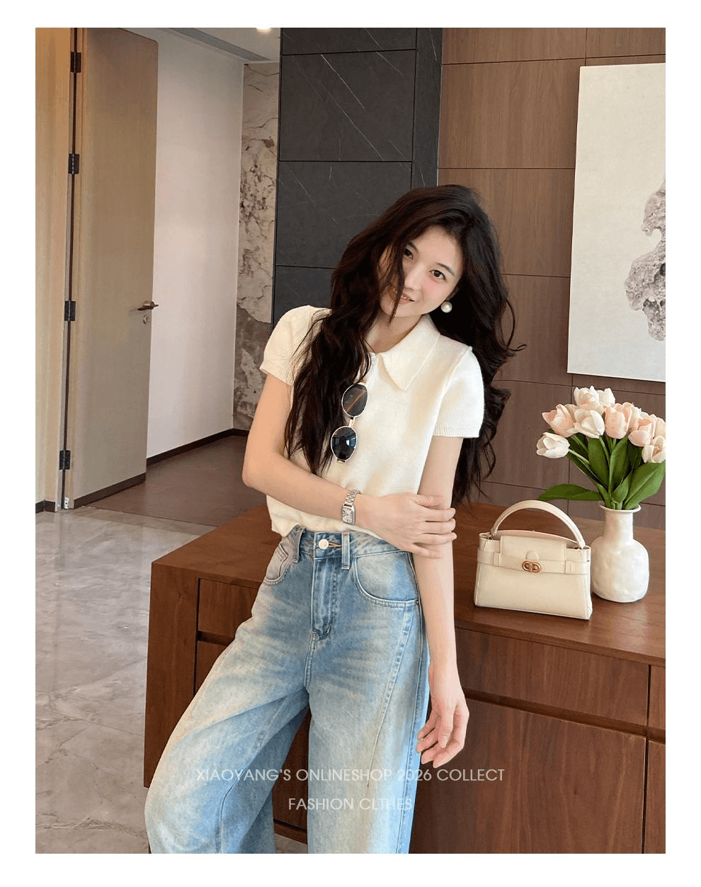 여름 작은 키 파란색 청바지 모통이 칼 바지 여성 스트레이트 와이드 레그 팬츠 중 하이웨이스트 슬림해 보이는 다용도 얇은 스타일 새로운 상세 이미지 12