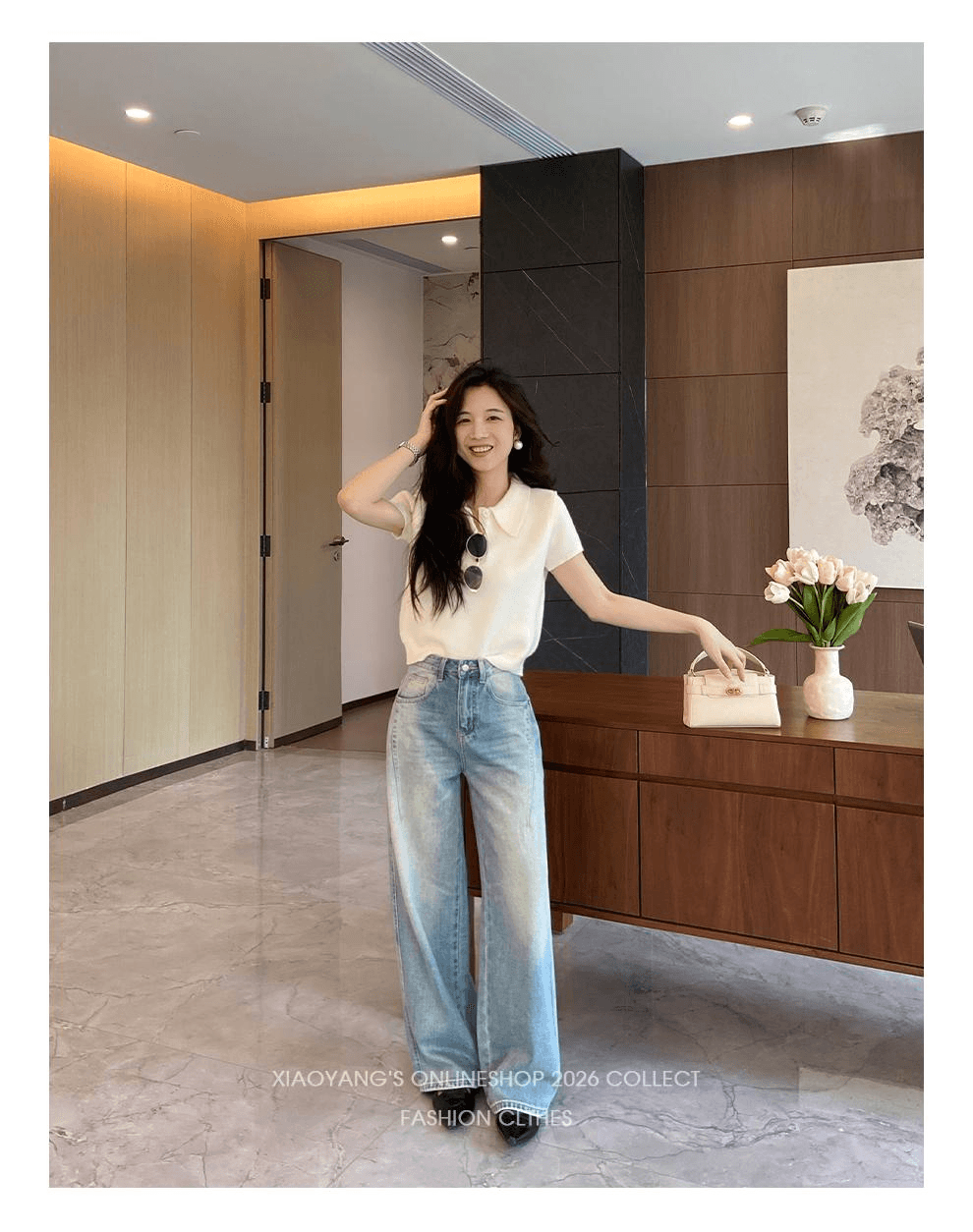 여름 작은 키 파란색 청바지 모통이 칼 바지 여성 스트레이트 와이드 레그 팬츠 중 하이웨이스트 슬림해 보이는 다용도 얇은 스타일 새로운 상세 이미지 16