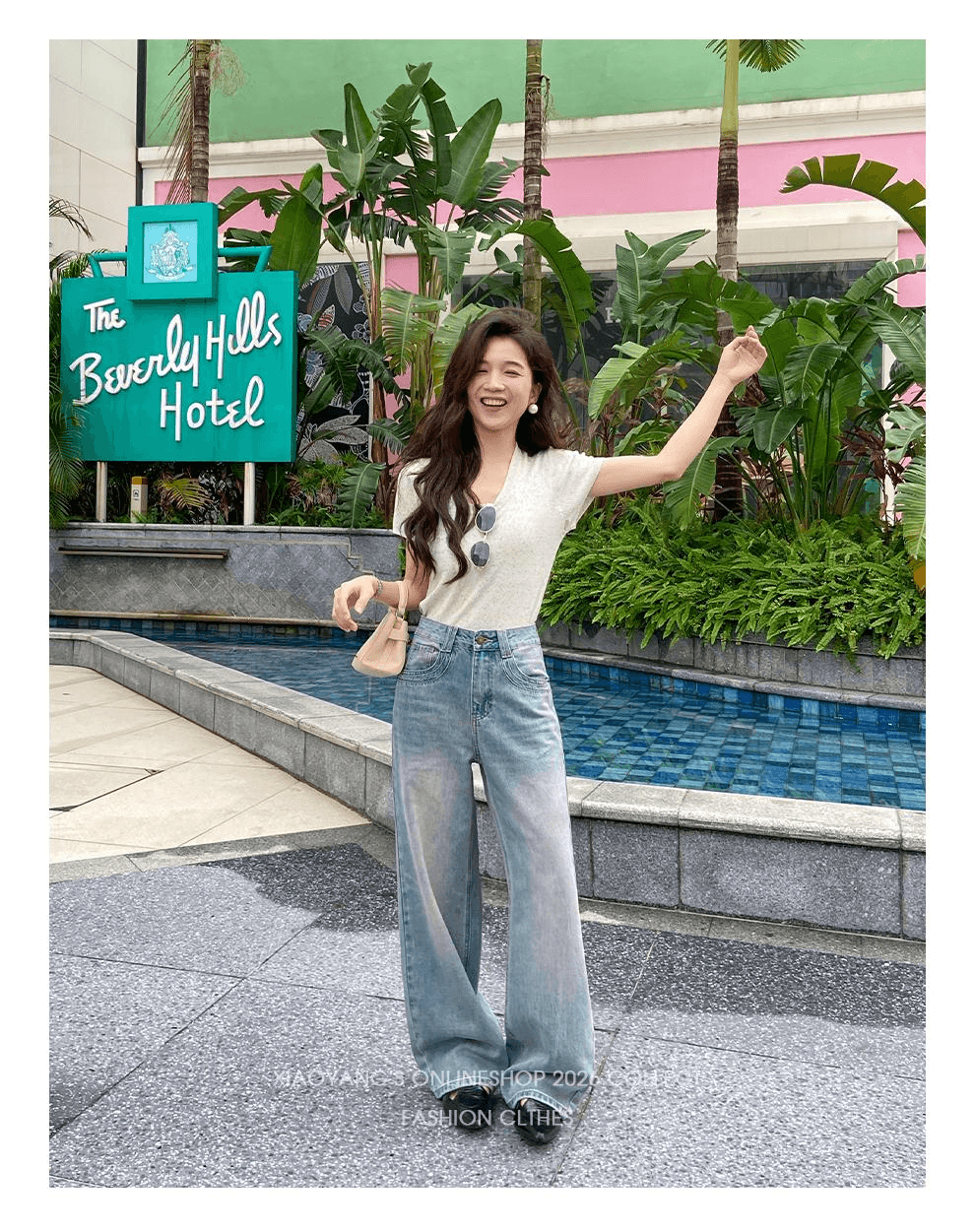 여름 작은 키 모통이 칼 넓은 다리 청바지 여자 자수 주머니 중 하이웨이스트 슬림해 보이는 디자인 센스 2026 새로운 상세 이미지 12