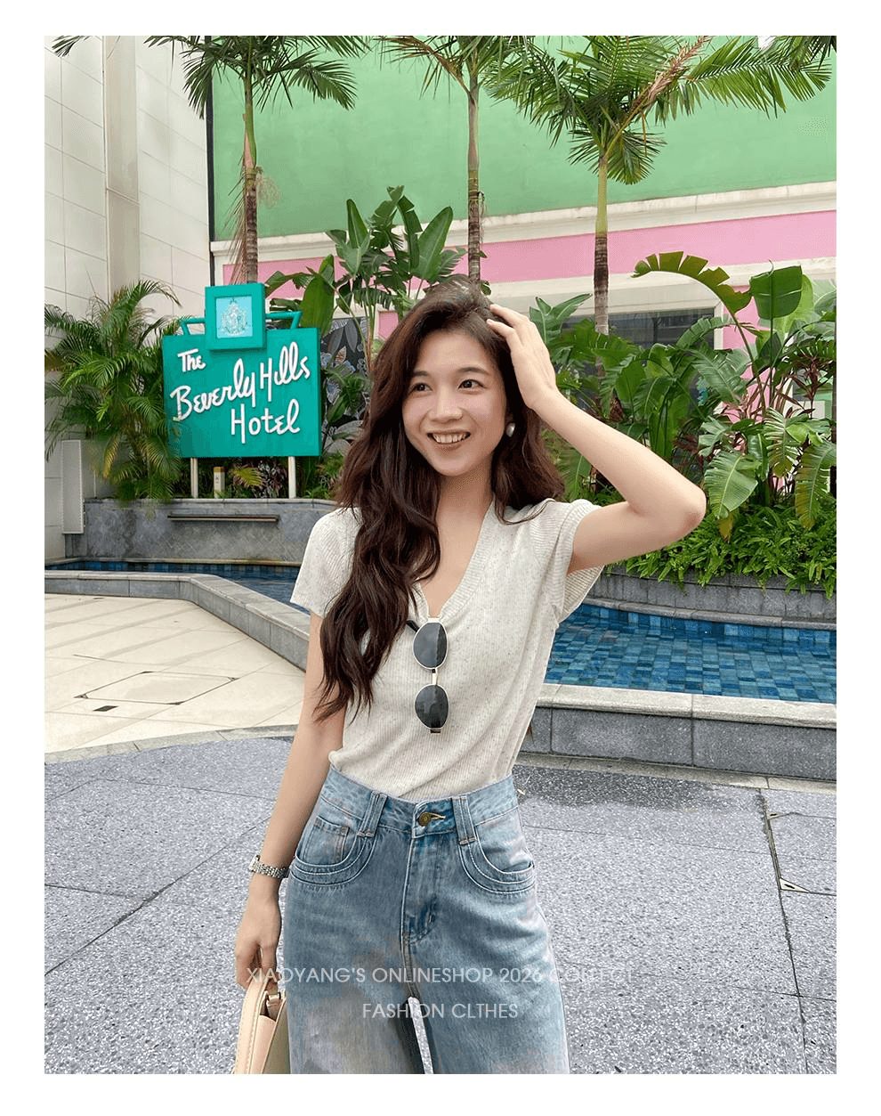 여름 작은 키 모통이 칼 넓은 다리 청바지 여자 자수 주머니 중 하이웨이스트 슬림해 보이는 디자인 센스 2026 새로운 상세 이미지 15