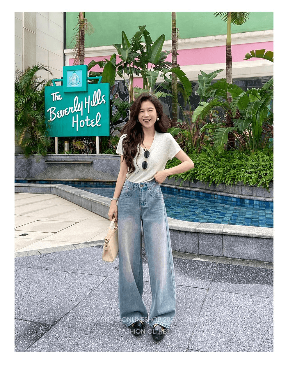 여름 작은 키 모통이 칼 넓은 다리 청바지 여자 자수 주머니 중 하이웨이스트 슬림해 보이는 디자인 센스 2026 새로운 상세 이미지 17