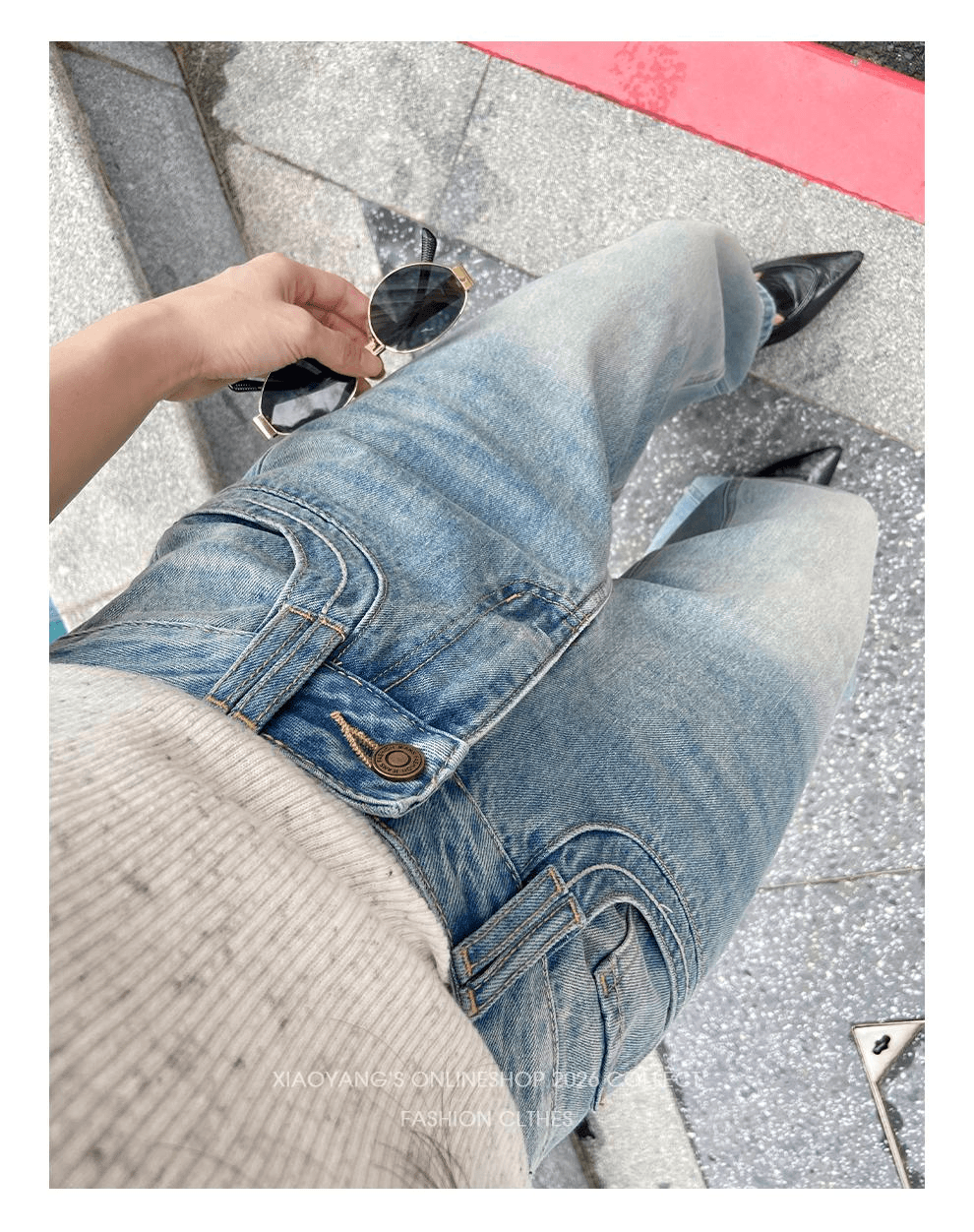 여름 작은 키 모통이 칼 넓은 다리 청바지 여자 자수 주머니 중 하이웨이스트 슬림해 보이는 디자인 센스 2026 새로운 상세 이미지 23
