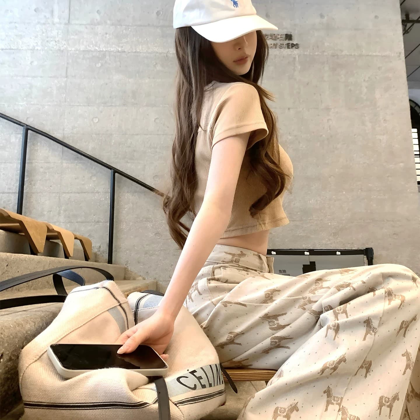 작은 키 레트로 느긋한 2026 봄 여름 말의 해 제한적 스트레이트 작은 말 프린트 루즈핏 스트레이트 청바지 여성 이미지 2