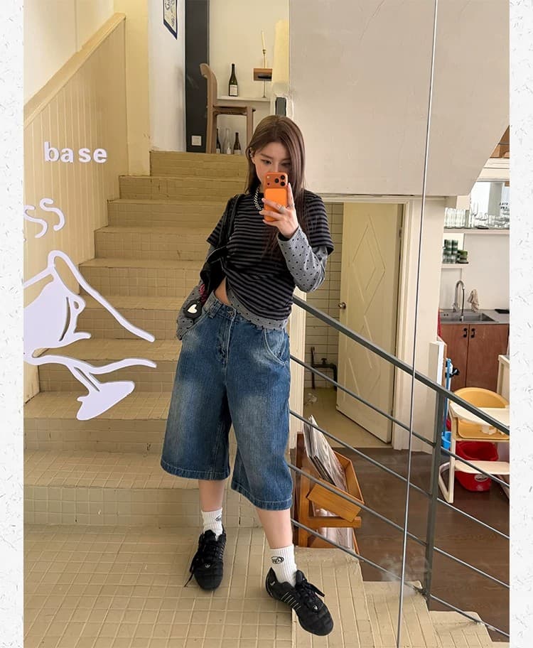 추안 추안 또한 대나무 마디 파리 버클 7부 바지 청바지 남녀 여름 새로운 워싱 마 오래된 디자인 센스 무릎 아래 바지 상세 이미지 14