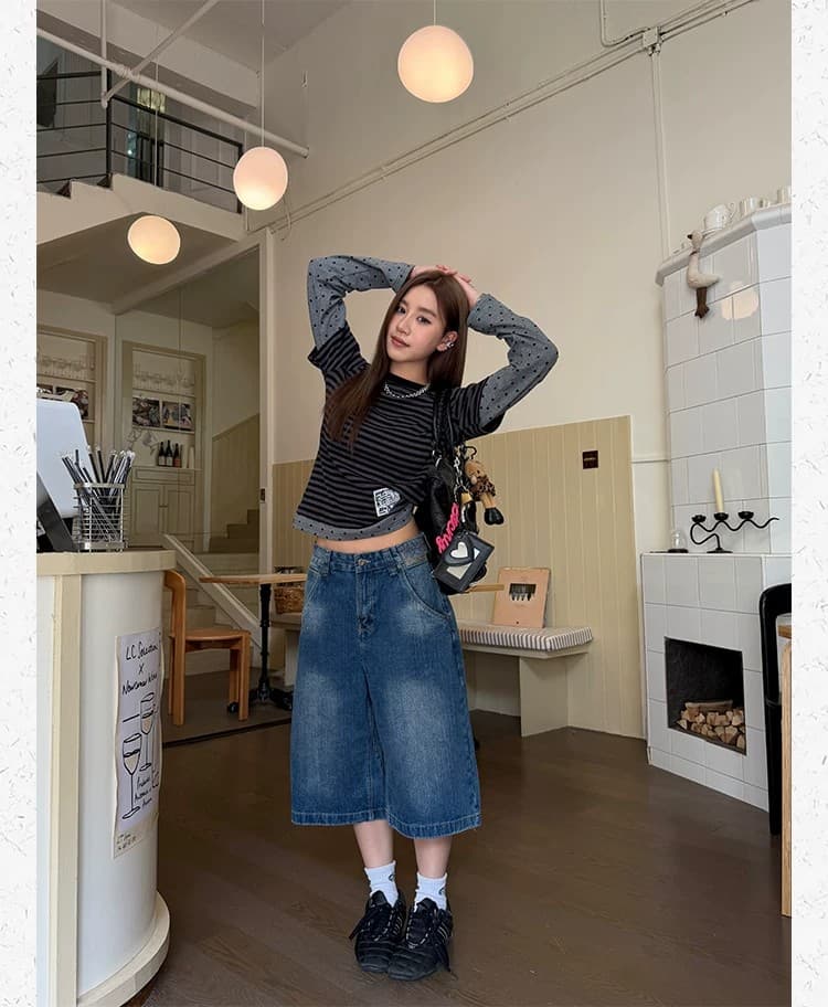 추안 추안 또한 대나무 마디 파리 버클 7부 바지 청바지 남녀 여름 새로운 워싱 마 오래된 디자인 센스 무릎 아래 바지 상세 이미지 18