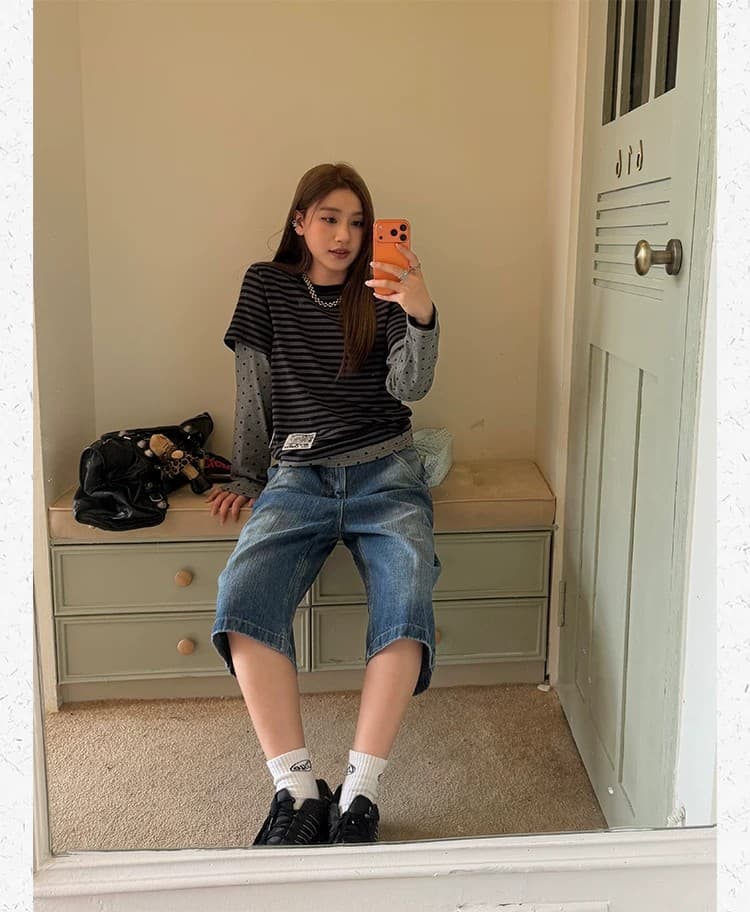 추안 추안 또한 대나무 마디 파리 버클 7부 바지 청바지 남녀 여름 새로운 워싱 마 오래된 디자인 센스 무릎 아래 바지 상세 이미지 38
