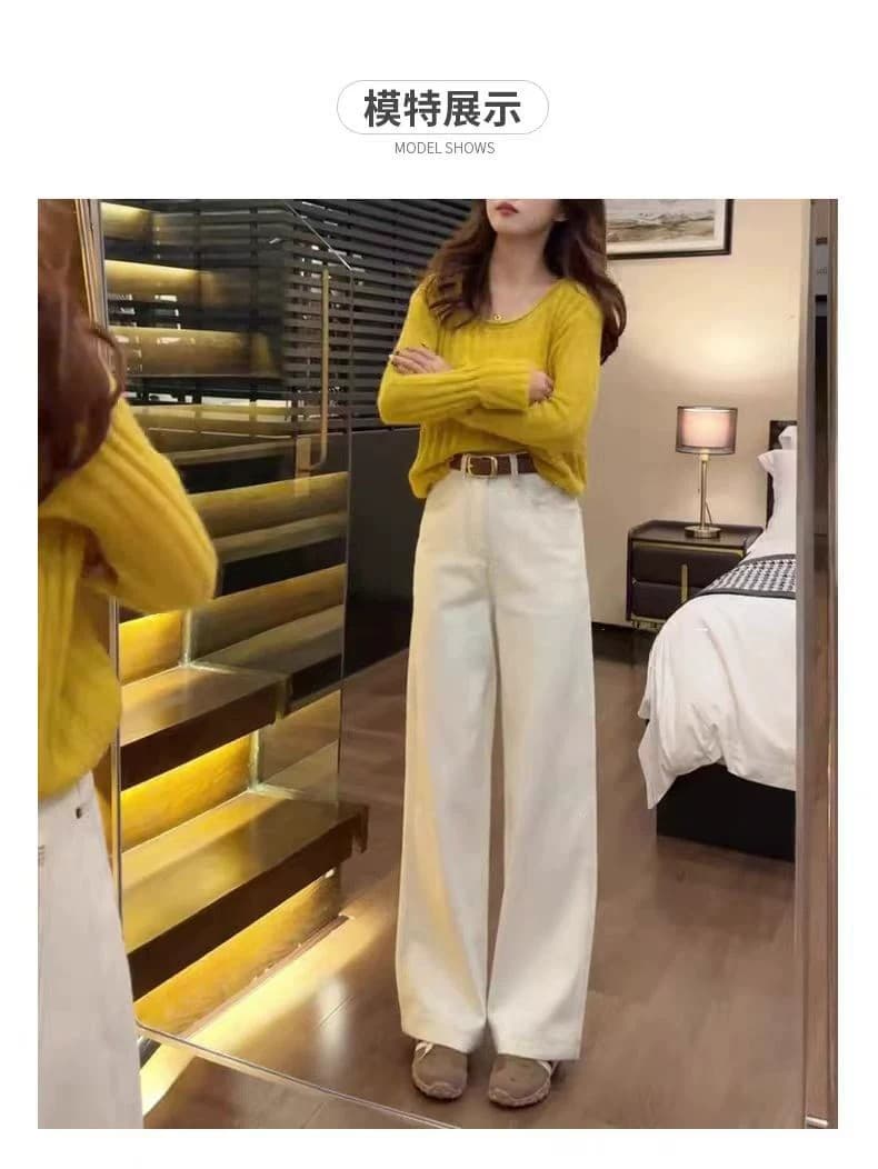 작은 키 베이지 색 청바지 여성 2026 새로운 봄 가을 하이웨이스트 스트레이트 와이드 레그 팬츠 150cm 좁은 에디션 바지 상세 이미지 8