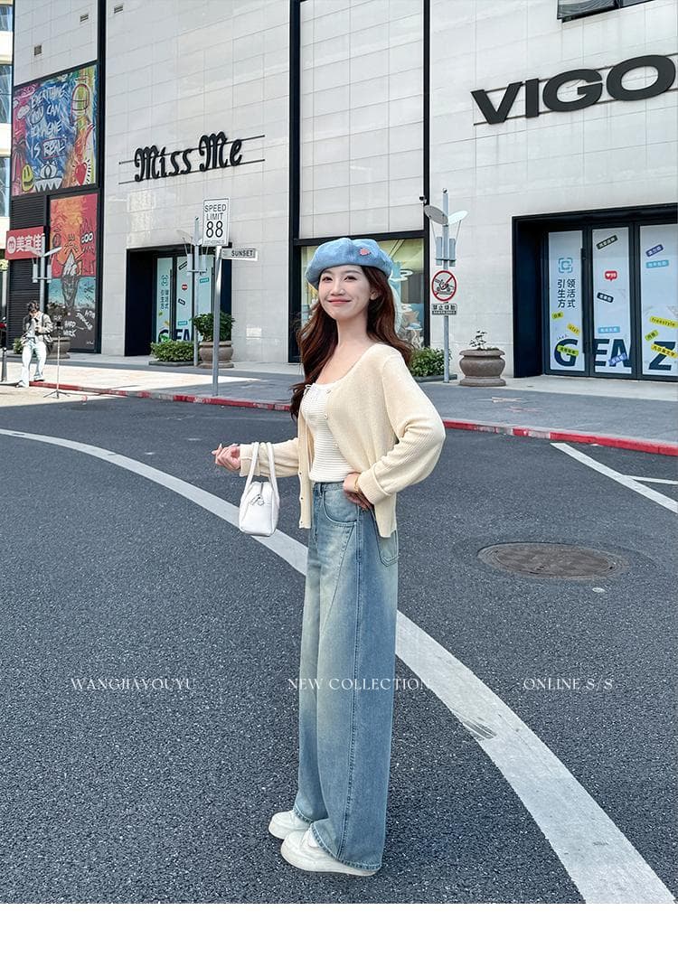 왕가 있음 물고기 다야오 작은 야오 작은 키 레트로 블루 작은 모통이 칼 와이드 레깅스 바지 26 봄 여름 슬림해 보이는 청바지 상세 이미지 13